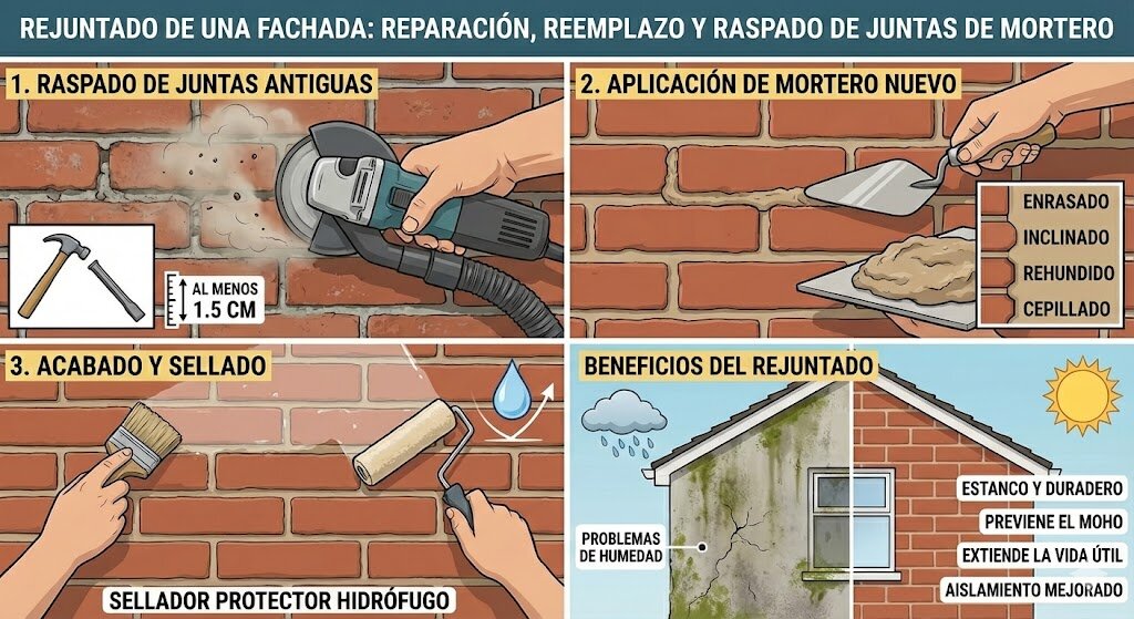 Rejuntado de fachadas: reparación, sustitución & picado
